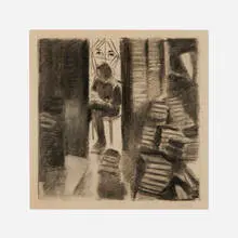 Pat DeCaro, Reading Room, 1998, charcoal on paper