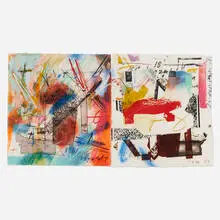 Michael Heizer, 45, 90, 180 (diptych), 1983, monotype with mixed media, intaglio, hand-coloring and hand-additions