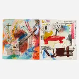 Michael Heizer, 45, 90, 180 (diptych), 1983, monotype with mixed media, intaglio, hand-coloring and hand-additions