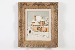 D. Peyret, Snow Covered Street Scene, Oil on canvas