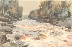 John Mace, Stream Rapids, Watercolor