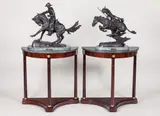 Untitled by Frederic Remington, COWBOY and CHEYENNE: TWO WORKS, recast bronze together with pair of demilune marble top tables - Height: 21 in., each, sold Nov 2018