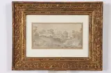 Agostino Buonamico Tassi, CASTLE ALONG THE RIVER, identified verso, Pen and ink wash