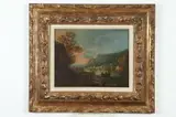 Continental School, Fishing Village in Autumn, FISHING VILLAGE IN AUTUMN, oil on canvas