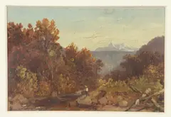 John William Casilear, MOUNTAIN LAKE, identified and titled illegibly on paper verso, Oil on board