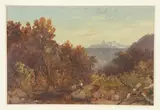 John William Casilear, MOUNTAIN LAKE, identified and titled illegibly on paper verso, Oil on board