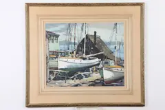 Kenneth How, Shipyard, Gouache
