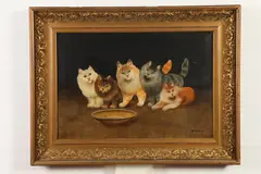 M.H. Moser, Cats with Bowl of Milk, CATS WITH BOWL OF MILK, oil on canvas
