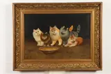 M.H. Moser, Cats with Bowl of Milk, CATS WITH BOWL OF MILK, oil on canvas
