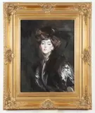 Continental School, Portrait of Woman in Black Feathered Hat, PORTRAIT OF WOMAN IN BLACK FEATHERED HAT, oil on canvas