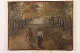 Amalia Avia, Two Boys on the Road, Oil on board