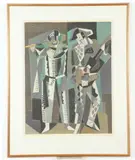 Gino Severini, Commedia Dell'Arte, 1958, Examined out of frame: print laid down on board with adhesive tape around all edges