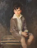 M. Jean McLane, Portrait of Young Boy, Oil on canvas accompanied by photo of painting in situ