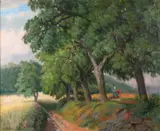 Johannes Lippmann, Figures Along the Path, Oil on canvas