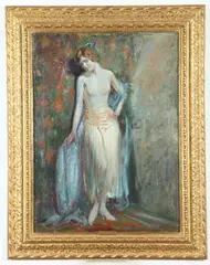 Everett Shinn, Portrait of Young Woman in Flapper Dress, Oil on canvas