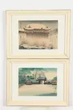 Tomikichirō Tokuriki, "Heian Shrine", "Bridge", "Kyoto Imperial Palace", "Snowcape of Kiyomizu-Dera", Four ink and color woodcut prints on paper, signed and