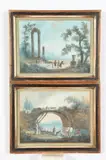 Hubert Robert, PAIR GENRE SCENES, each initialed "HR" and dated 1784 lower left, Gouache
