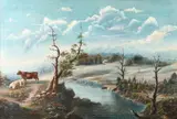 Hudson River Valley School, Cows by Tree, COWS BY TREE, oil on canvas