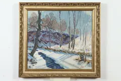Tristam Richards, Forest Stream in Winter, Oil on board