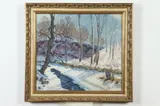 Tristam Richards, Forest Stream in Winter, Oil on board