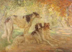 Carl Ritter Vondombrowski, Three Russian Wolfhounds, Oil on canvas