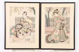 Utagawa Toyokuni, "Samurai", "Geisha", Two color woodblock prints on paper, signed and