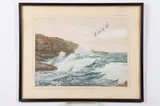 John Sudy, Geese Over Rocky Coast, Gouache