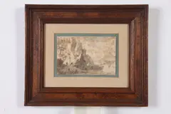Jan van Aken, CLIFFS ALONG THE WATER, identified verso, Pen and ink