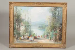 Willi Bauer, Evening by the Lake, Oil on canvas