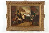 Barber Shop by Continental School, BARBER SHOP, oil on canvas, sold Mar 2019