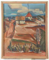 Leonard Good, Oklahoma Farm Winter, Oil on canvas