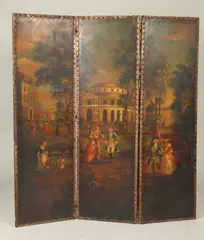 Painted Three-Panel Floor Screen, Untitled, GARDEN PARTY, oil on canvas