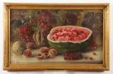 Elizabeth Fisher, Still Life with Watermelon, The oil on canvas painting is in very good condition overall