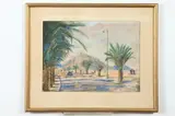 David Burliuk, PALM TREE LINED ROAD, sigend lower right and verso, Watercolor