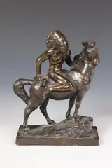 Paul Herzel, American Indian on Horseback, Bronze - Height: 8 1/2 in