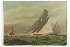 Janie E. Brown, Sailboats, Oil on canvas in "as is" condition