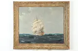 Ship Under Full Sail by American School, SHIP UNDER FULL SAIL, oil on canvas, sold Jun 2019