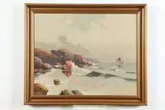 H. Boye, Sailboat Off of Rocky Coast, Oil on canvas
