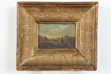 Continental School, Mountain Village with Church Steeple, MOUNTAIN VILLAGE WITH CHURCH STEEPLE, oil on metal