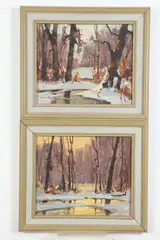 Walter Thomas Sacks, CREEK LANDSCAPE STUDIES: TWO WORKS, each signed lower left, Oil on board