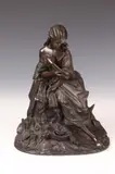 Continental School, Untitled, SEATED YOUNG WOMAN WITH BIRD, bronze - Height: 10 1/2 in
