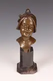 Continental School, Bust of Young Woman in Hat, Bronze - Height: 5 in