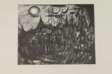 Misch Kohn, Three Visitors with Entourage, Wood engraving
