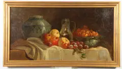Alexandre de Faux, Table Top Still Life with Fruit, Oil on canvas