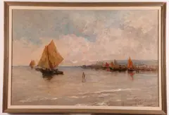 Giuseppe Talamoni, Harbor Scene, Oil on canvas