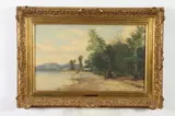 Sanford Robinson Gifford, American River Landscape with Figures and Beached Rowboat