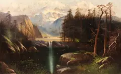 Mt by Albert Bierstadt, The type of paperboard backing was used as a backing by Bierstadt as early as 1859 for SURVEYOR'S WAGON IN THE ROCKIES (, offered Jun 2019
