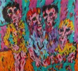 Stewart Schmalbach, Card Players, Acrylic on canvas