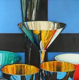 Cups by American School, CUPS, oil on canvas, sold Aug 2019