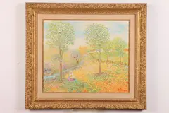 Seated Female by Stream Outside Town by H. Somers, Oil on canvas, sold Aug 2019